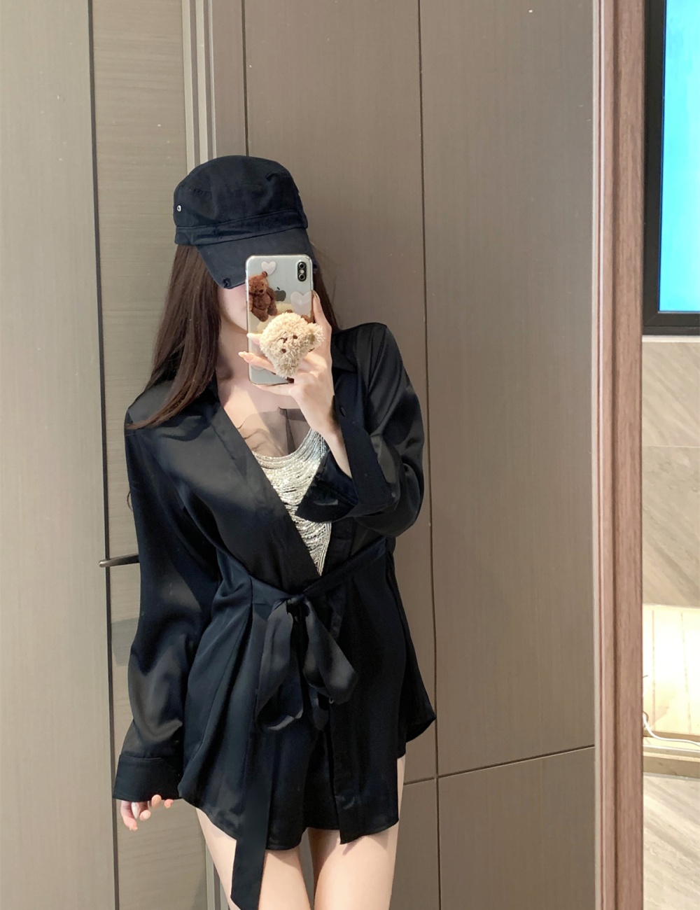 Splice diamond long sleeve enticement V-neck gauze spring shirt