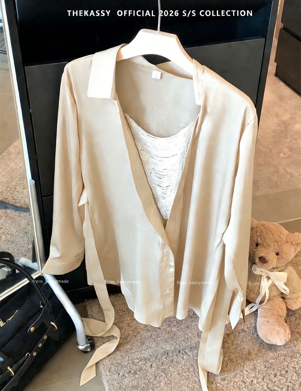 Splice diamond long sleeve enticement V-neck gauze spring shirt