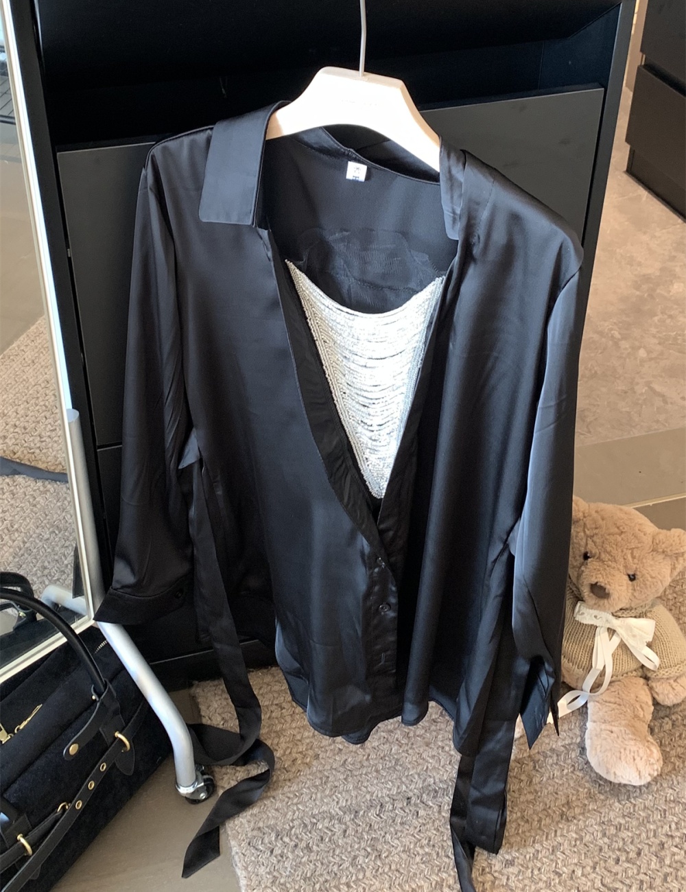 Splice diamond long sleeve enticement V-neck gauze spring shirt