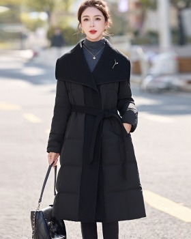 Winter large lapel lengthen wool fashion simple down coat