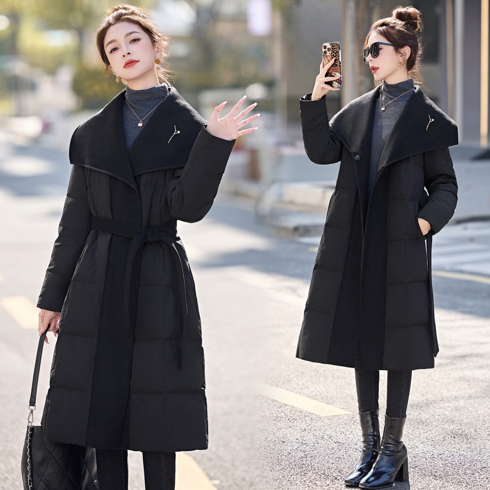 Winter large lapel lengthen wool fashion simple down coat