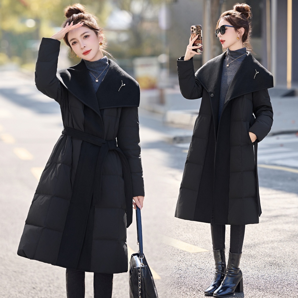 Winter large lapel lengthen wool fashion simple down coat