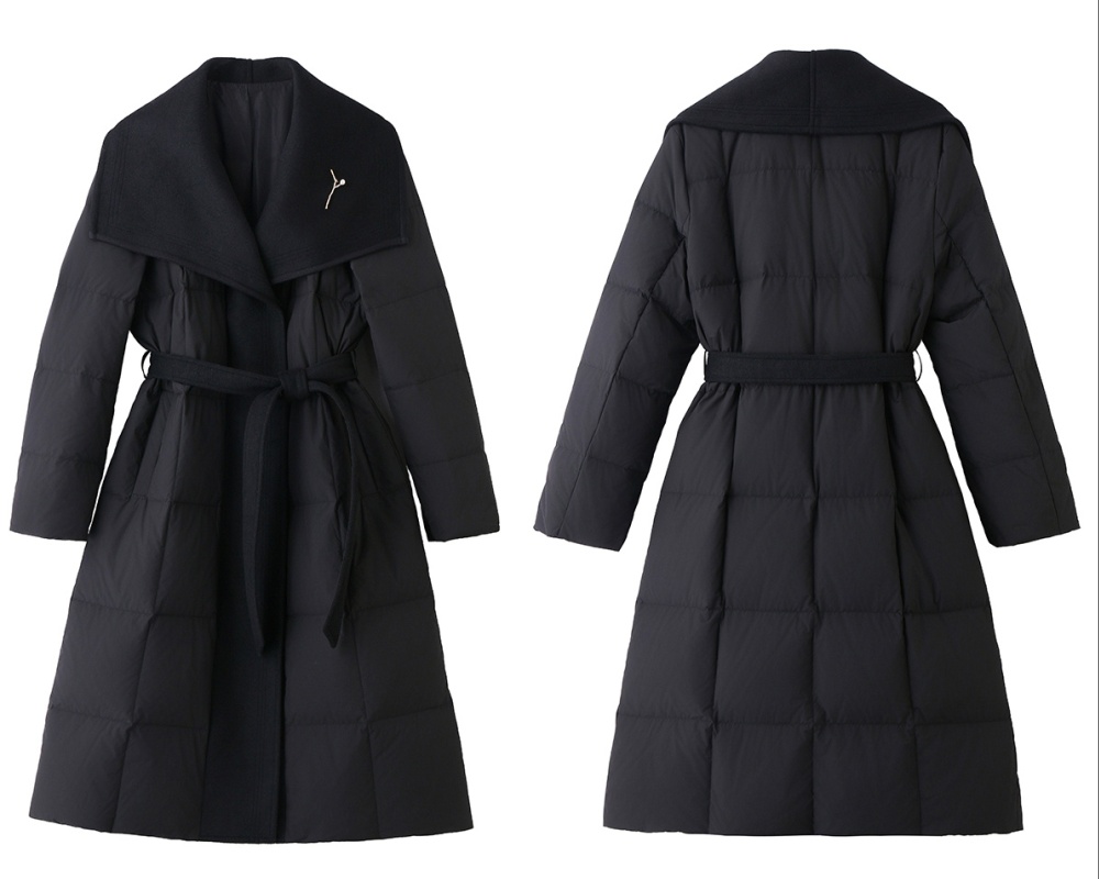 Winter large lapel lengthen wool fashion simple down coat