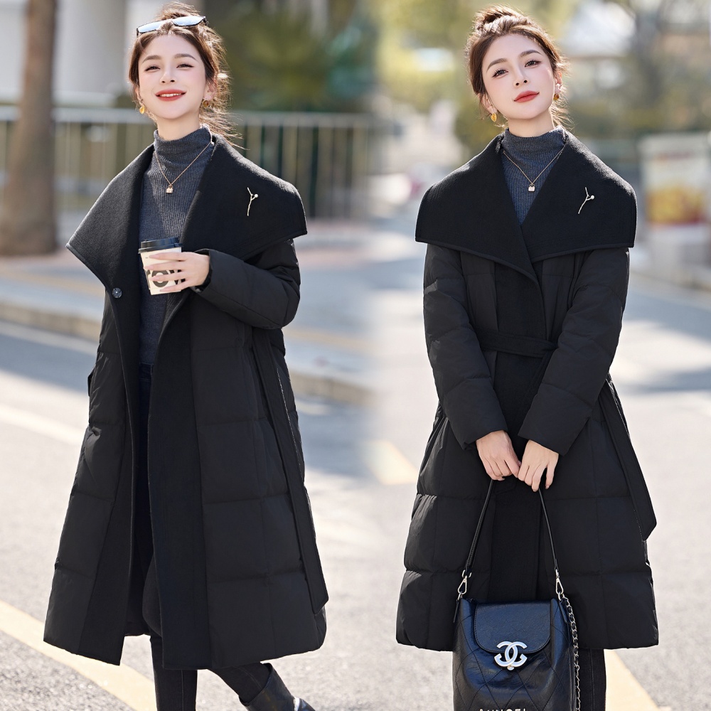 Winter large lapel lengthen wool fashion simple down coat