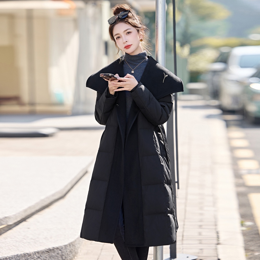 Winter large lapel lengthen wool fashion simple down coat