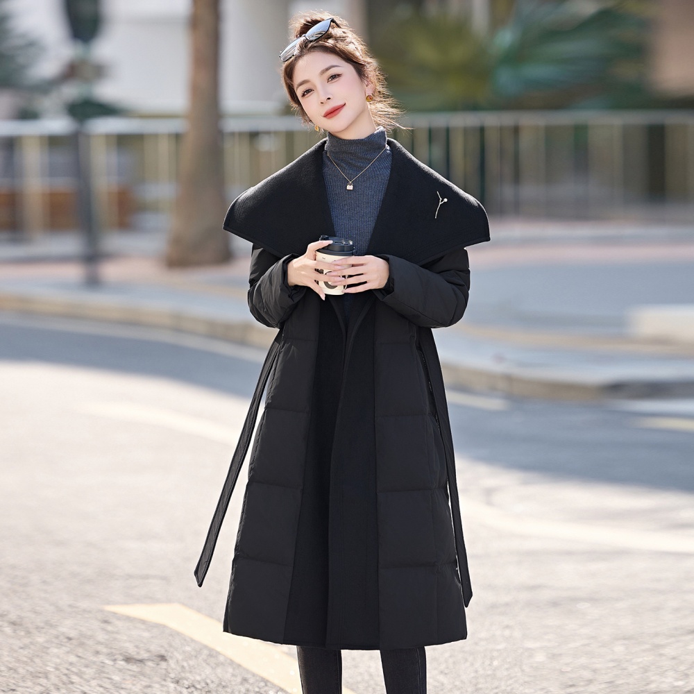 Winter large lapel lengthen wool fashion simple down coat