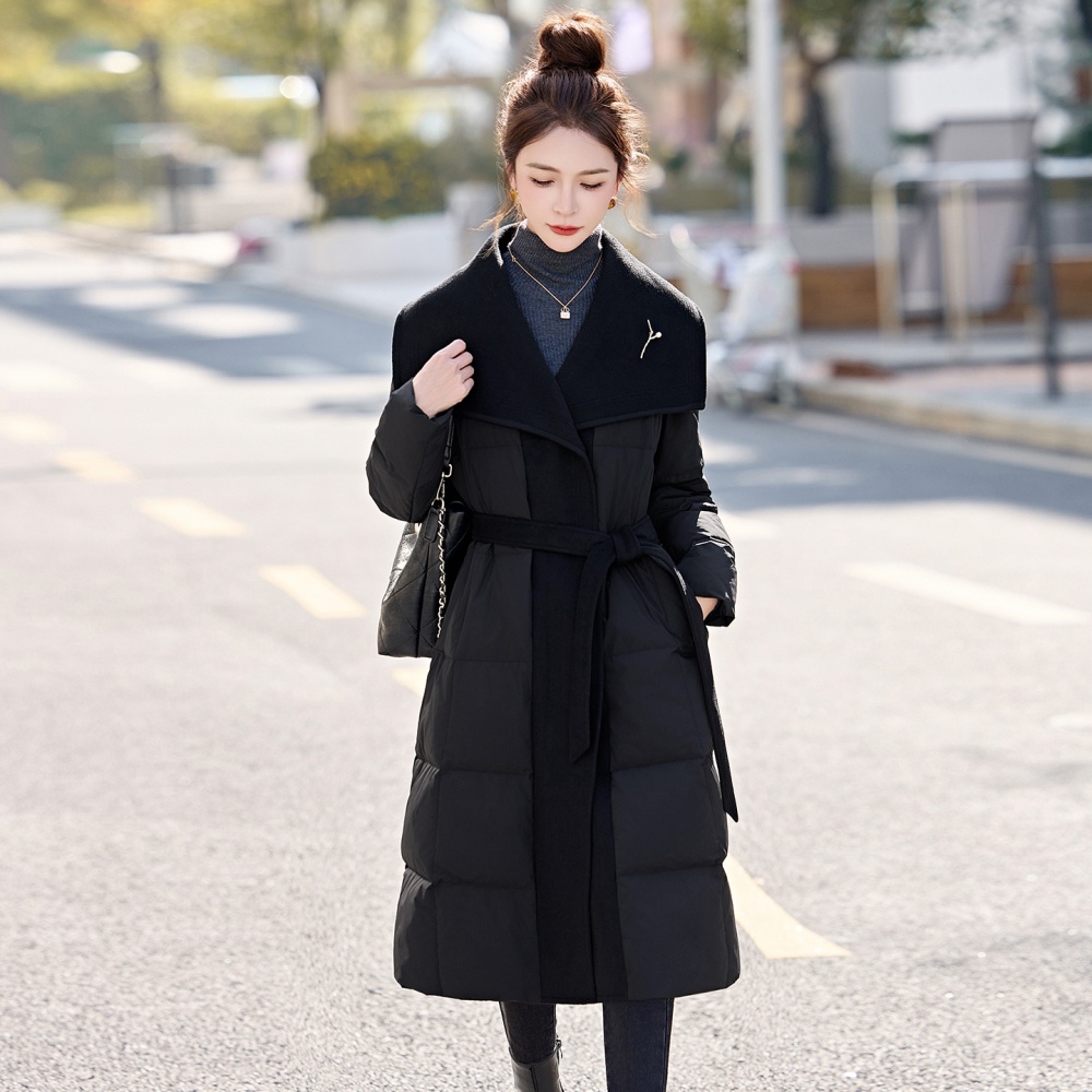 Winter large lapel lengthen wool fashion simple down coat