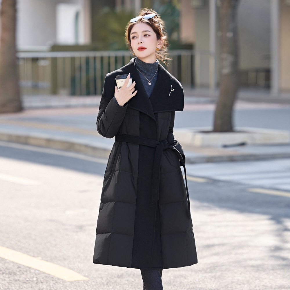 Winter large lapel lengthen wool fashion simple down coat