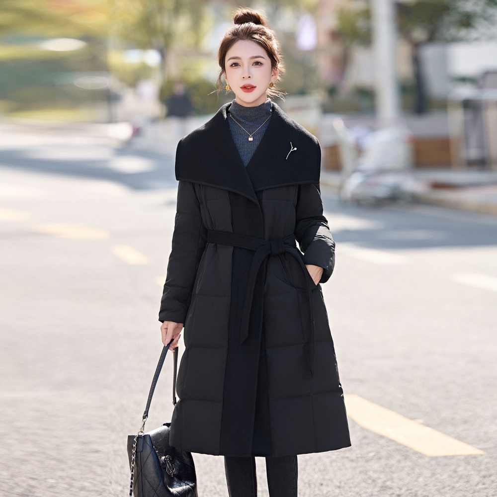 Winter large lapel lengthen wool fashion simple down coat