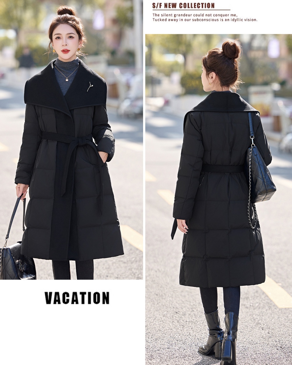 Winter large lapel lengthen wool fashion simple down coat