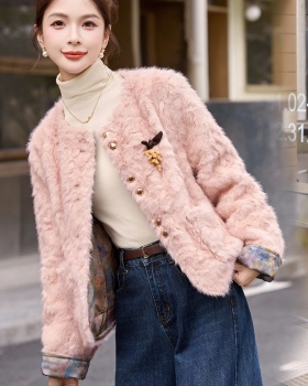 Winter wear tops with corsage Chinese style fur coat