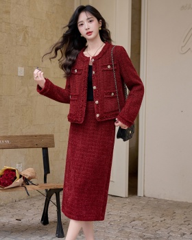 Autumn and winter long skirt chanelstyle coat a set