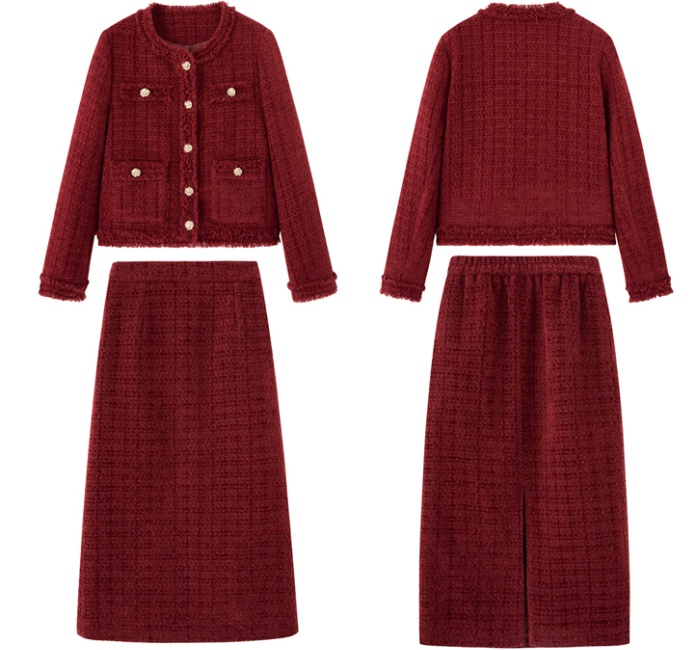 Autumn and winter long skirt chanelstyle coat a set