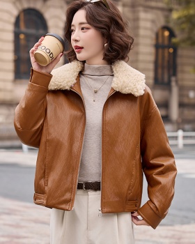 Plus velvet simple leather coat fashion winter coat