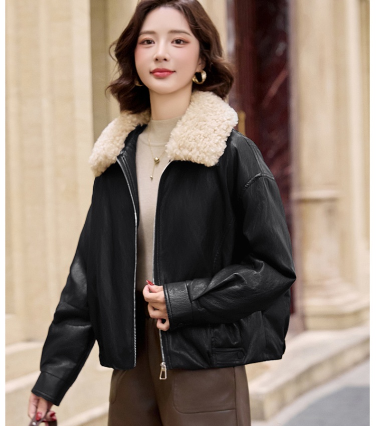 Plus velvet simple leather coat fashion winter coat