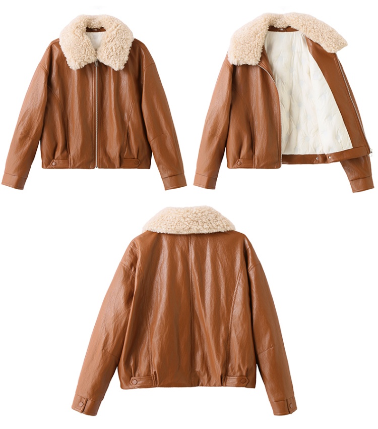 Plus velvet simple leather coat fashion winter coat