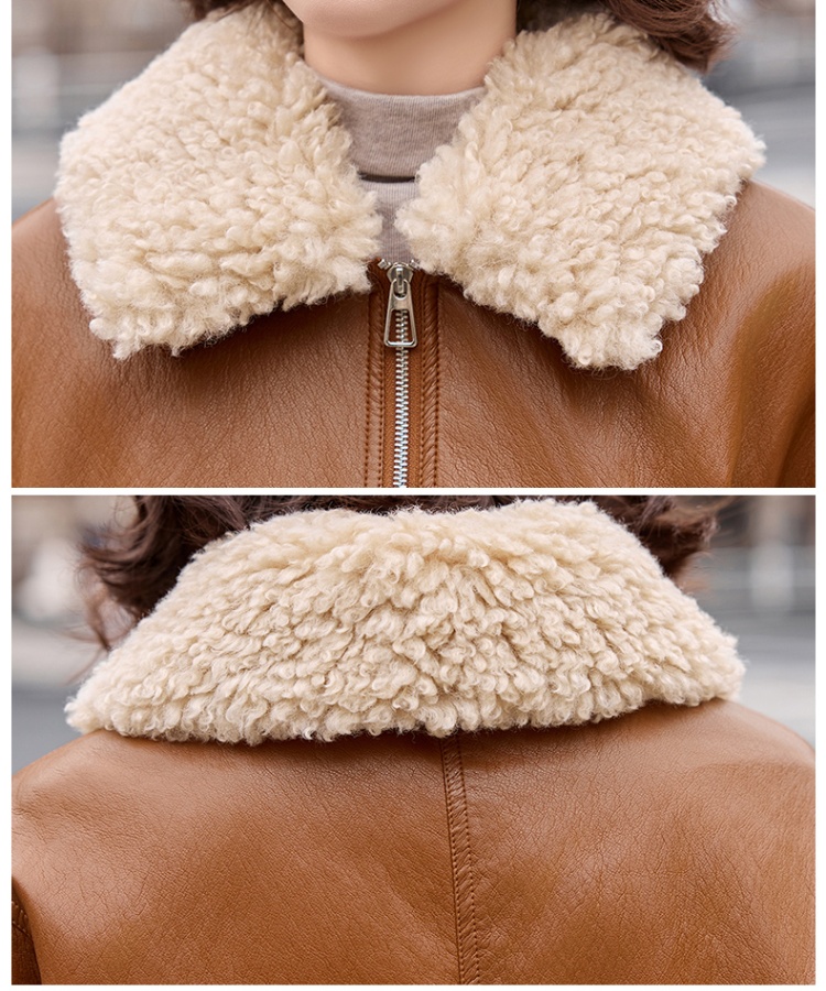 Plus velvet simple leather coat fashion winter coat