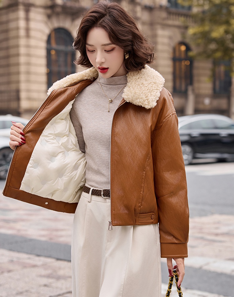 Plus velvet simple leather coat fashion winter coat