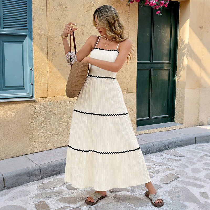 Bow sweet dress splice vacation strap dress