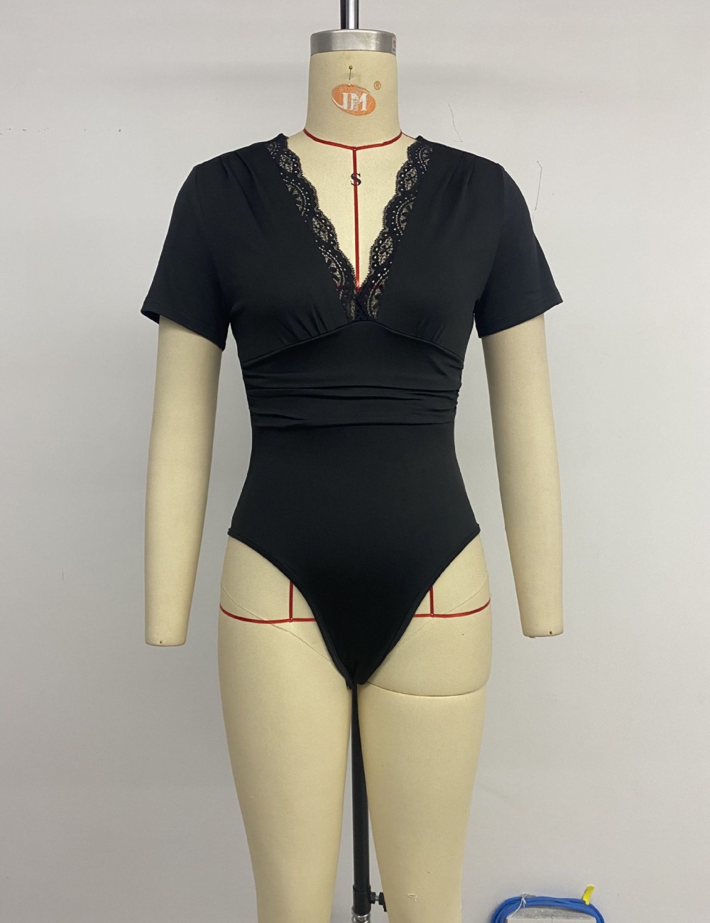 Splice Casual black summer lace V-neck all-match leotard