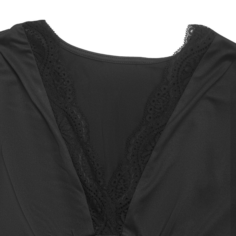 Splice Casual black summer lace V-neck all-match leotard