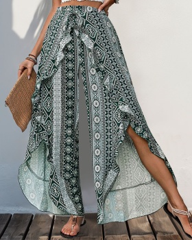 European style vacation irregular split wide leg pants