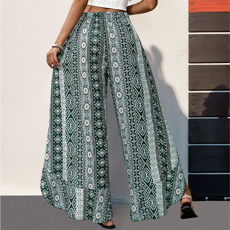 European style vacation irregular split wide leg pants