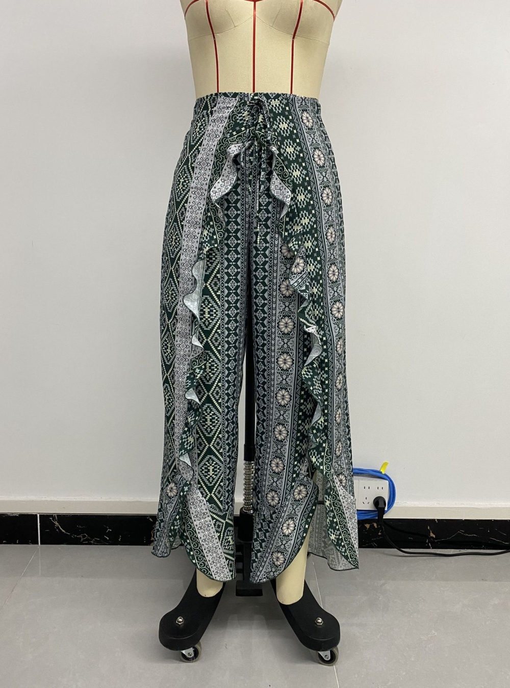 European style vacation irregular split wide leg pants