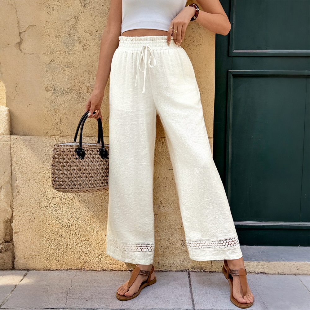 Splice elastic waist casual pants pure wide leg pants