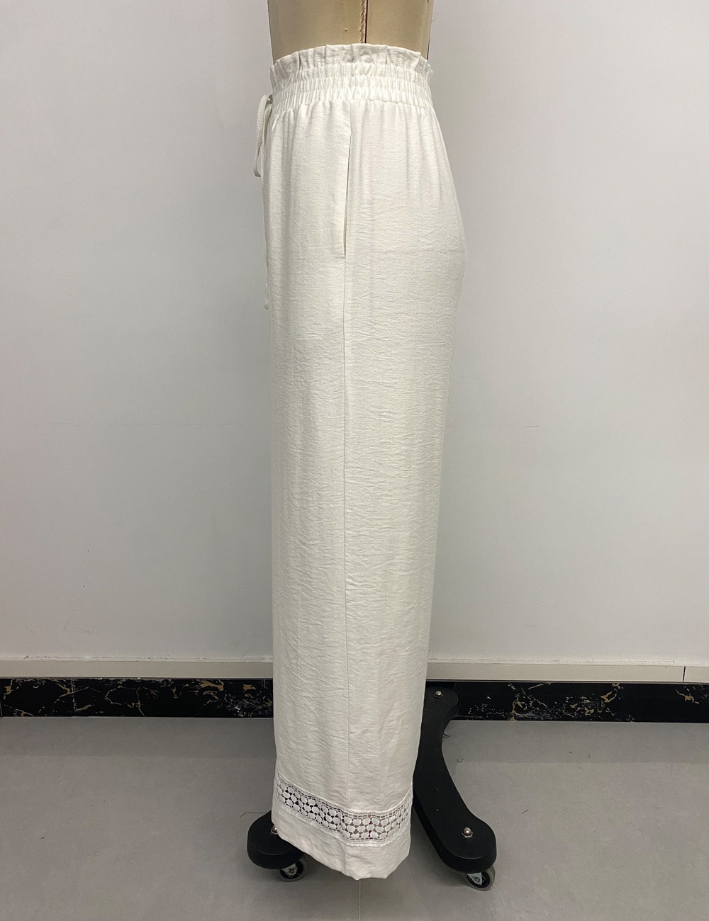 Splice elastic waist casual pants pure wide leg pants