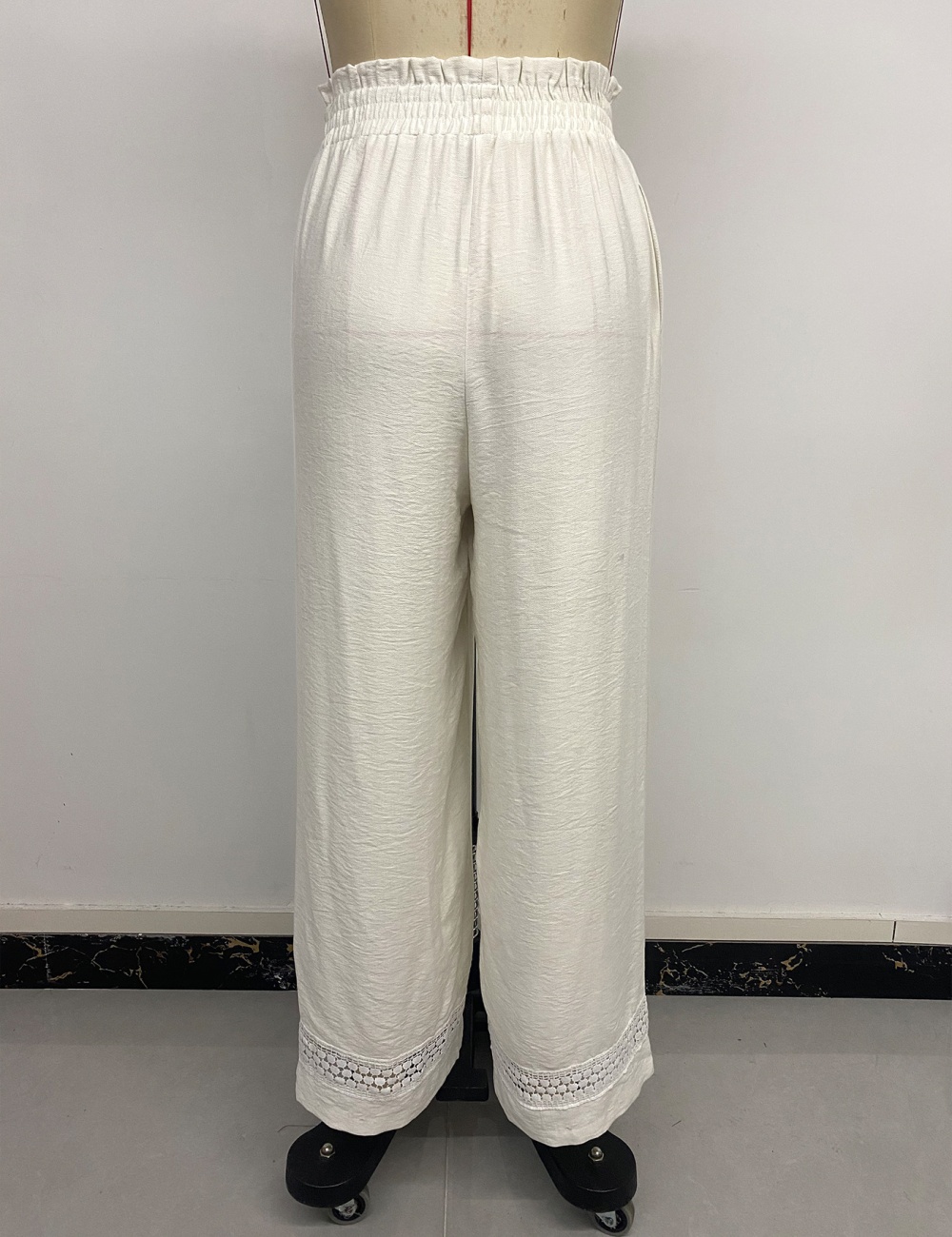 Splice elastic waist casual pants pure wide leg pants