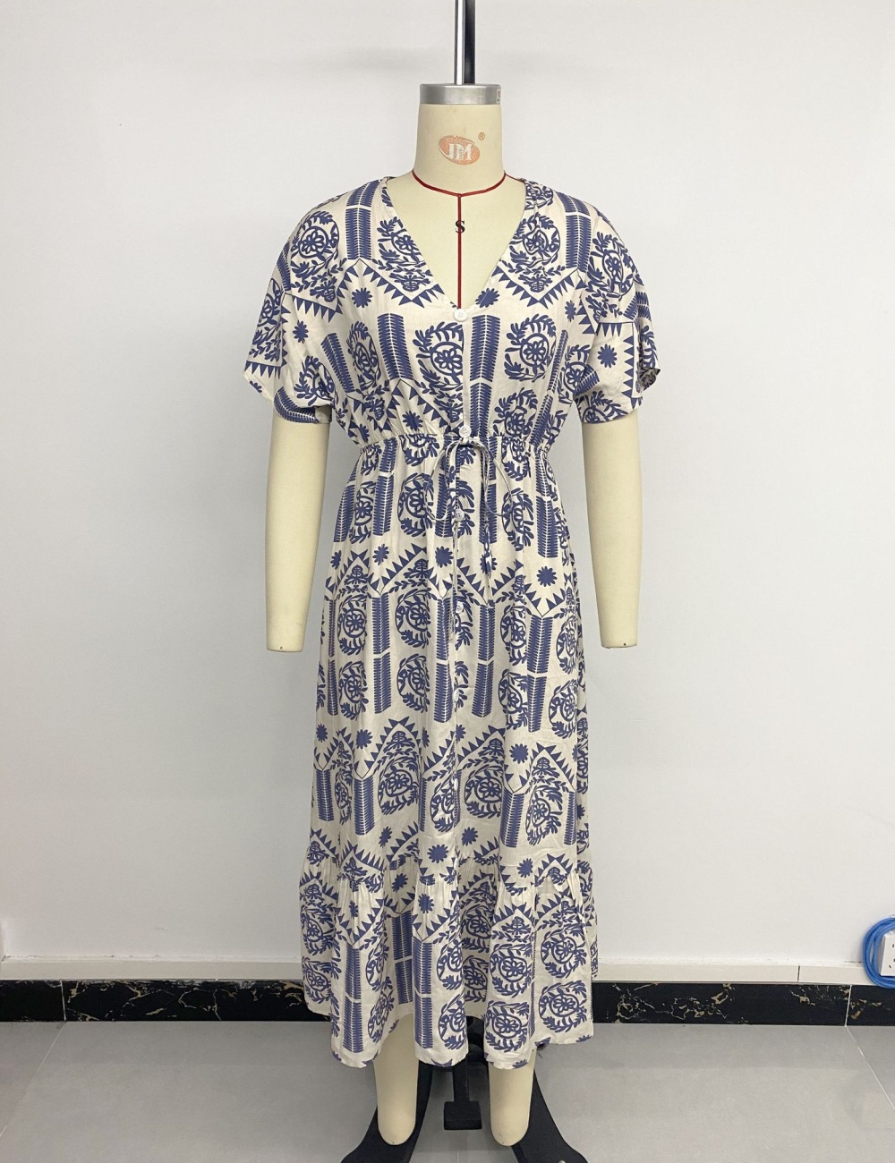 V-neck Casual national style short sleeve vacation dress