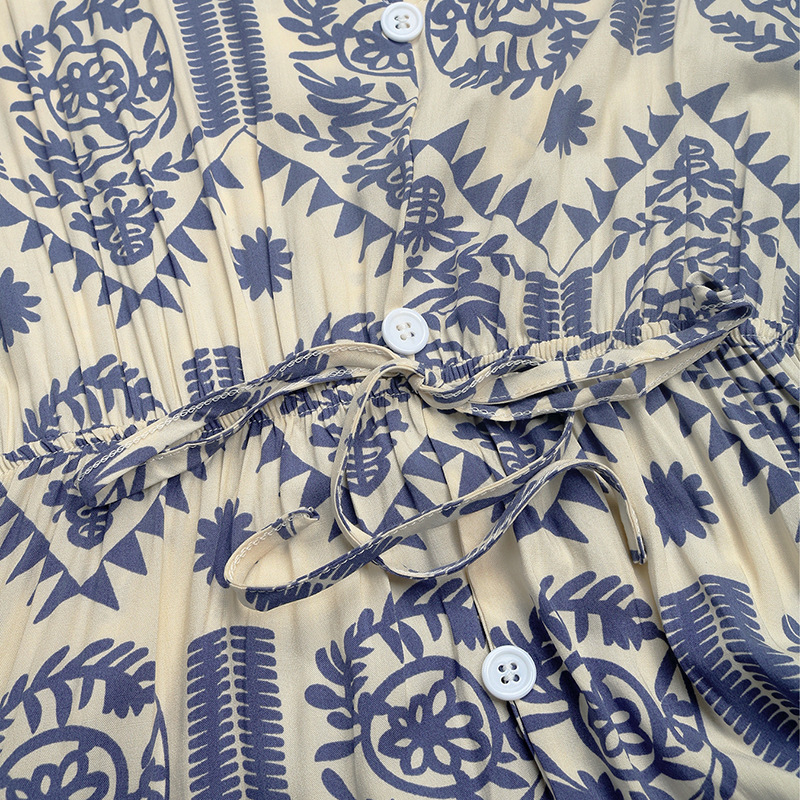 V-neck Casual national style short sleeve vacation dress