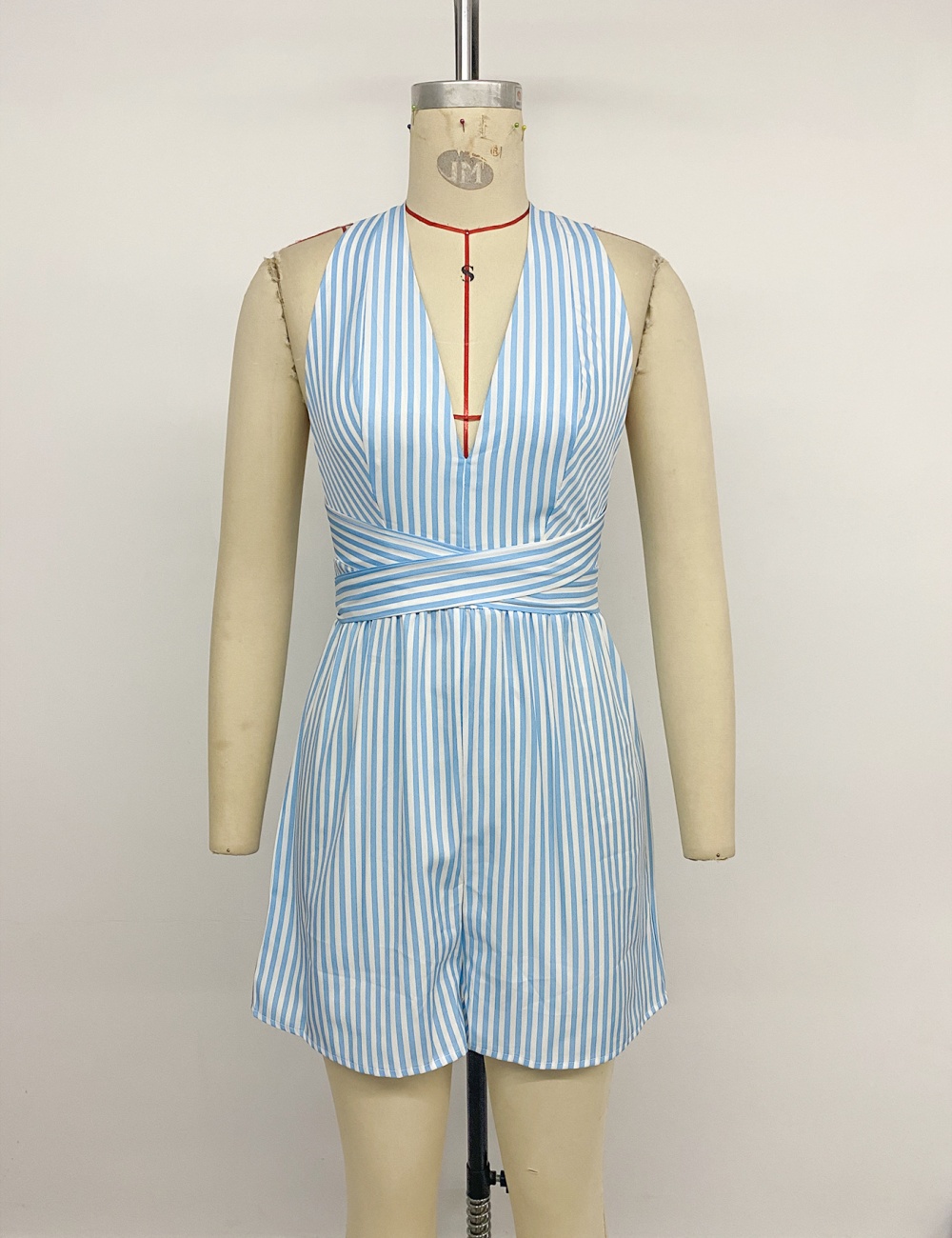 Halter conjoined stripe shorts summer vacation jumpsuit