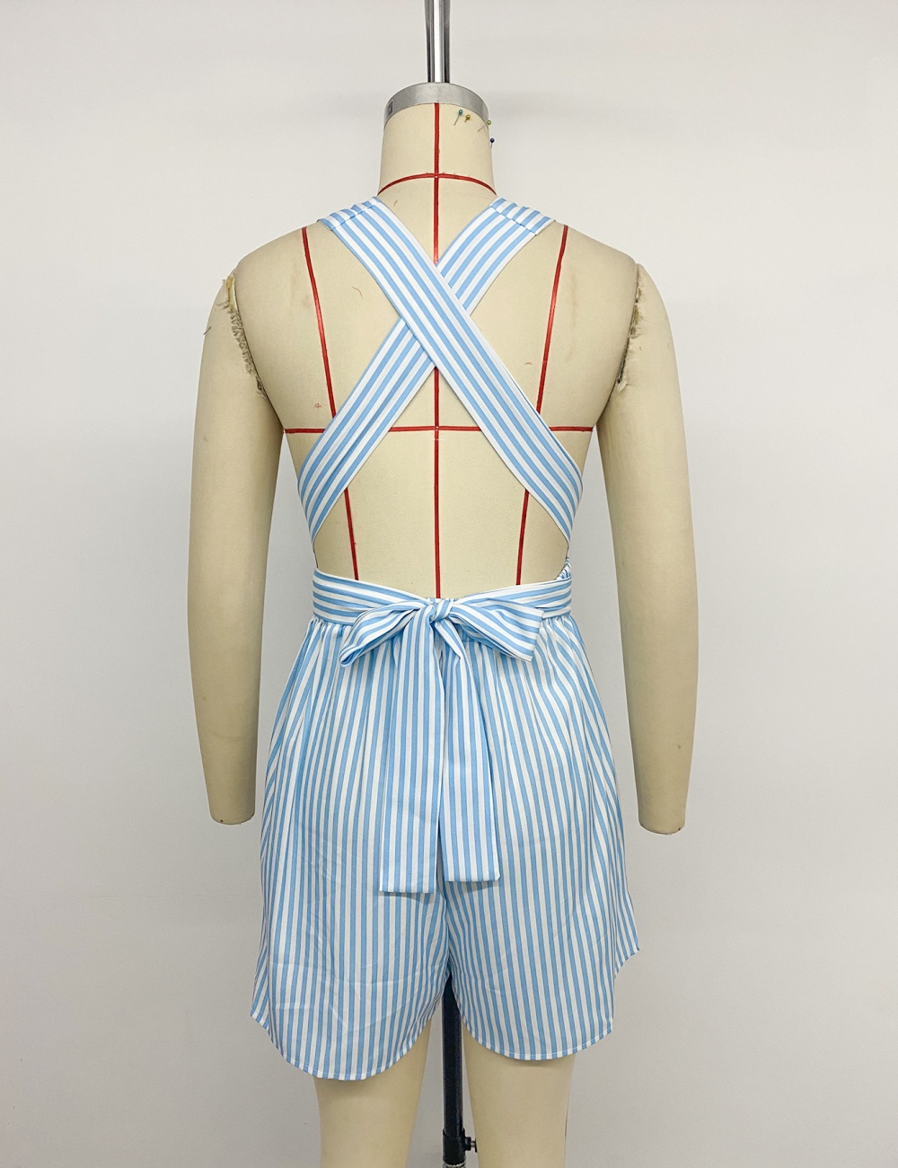 Halter conjoined stripe shorts summer vacation jumpsuit