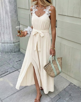 Pure light summer dress split sleeveless strap dress