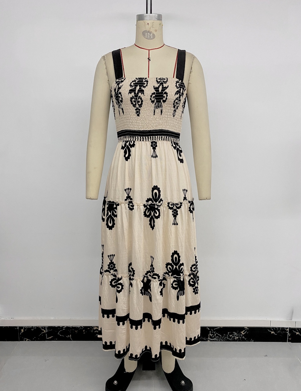 Vacation retro dress printing national style strap dress