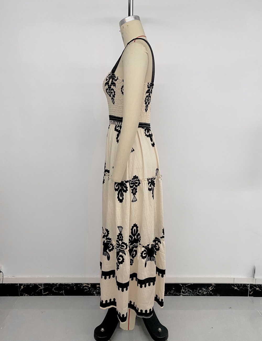 Vacation retro dress printing national style strap dress