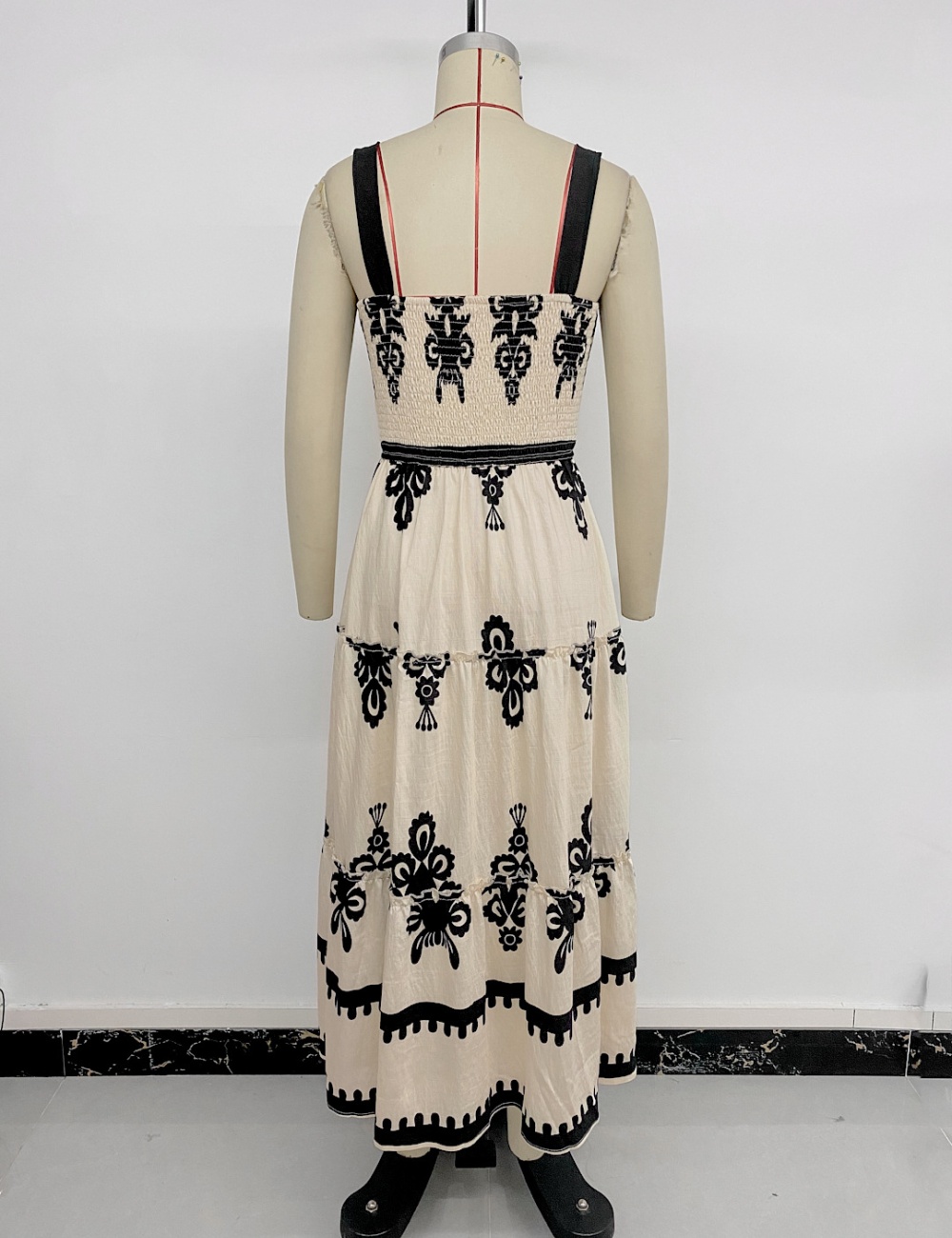 Vacation retro dress printing national style strap dress