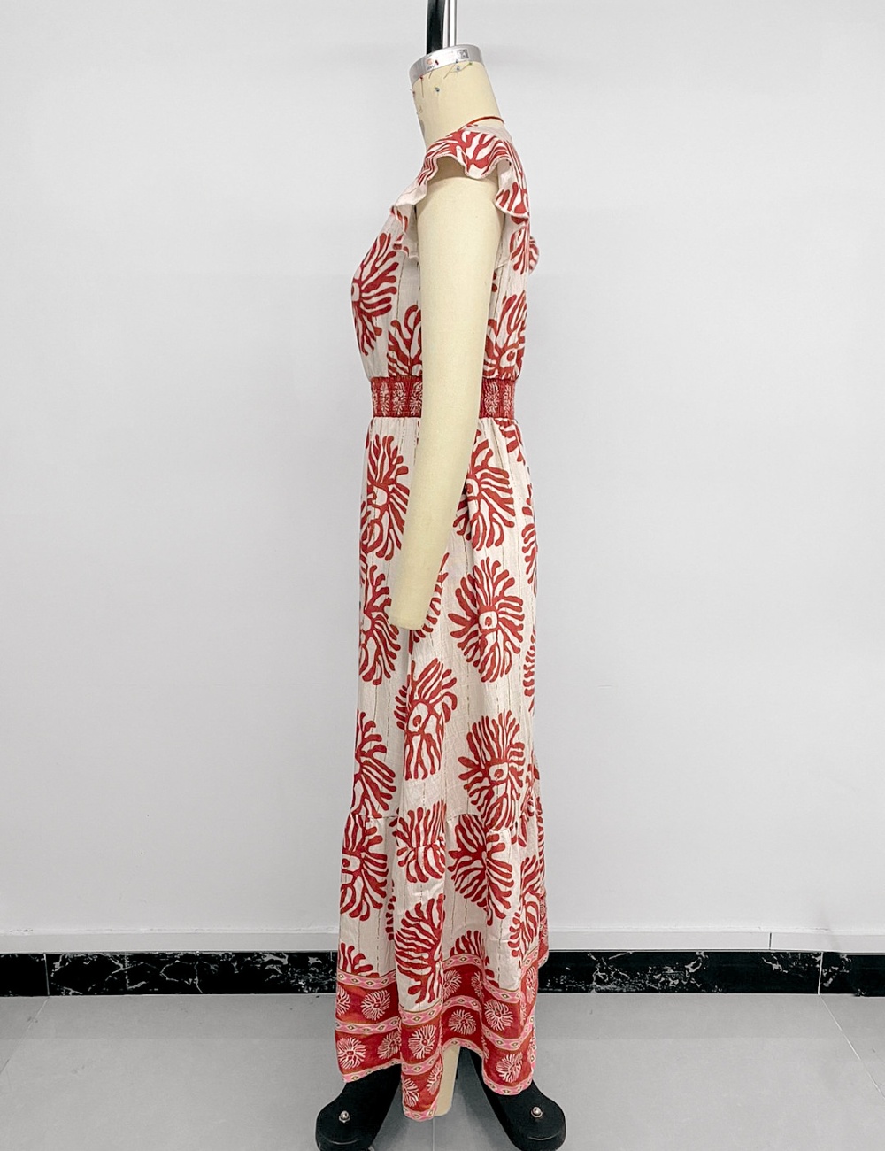 Pinched waist printing retro summer geometry dress