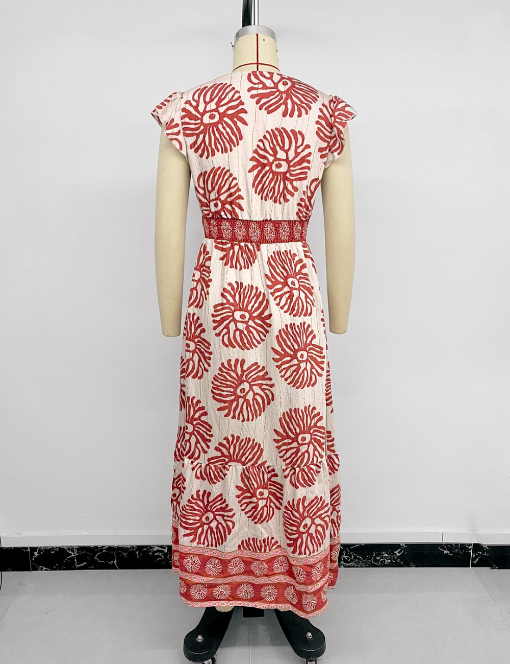 Pinched waist printing retro summer geometry dress