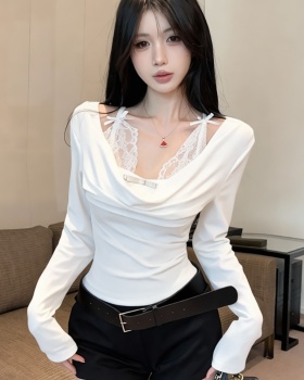 Pseudo-two enticement strapless lace splice tops