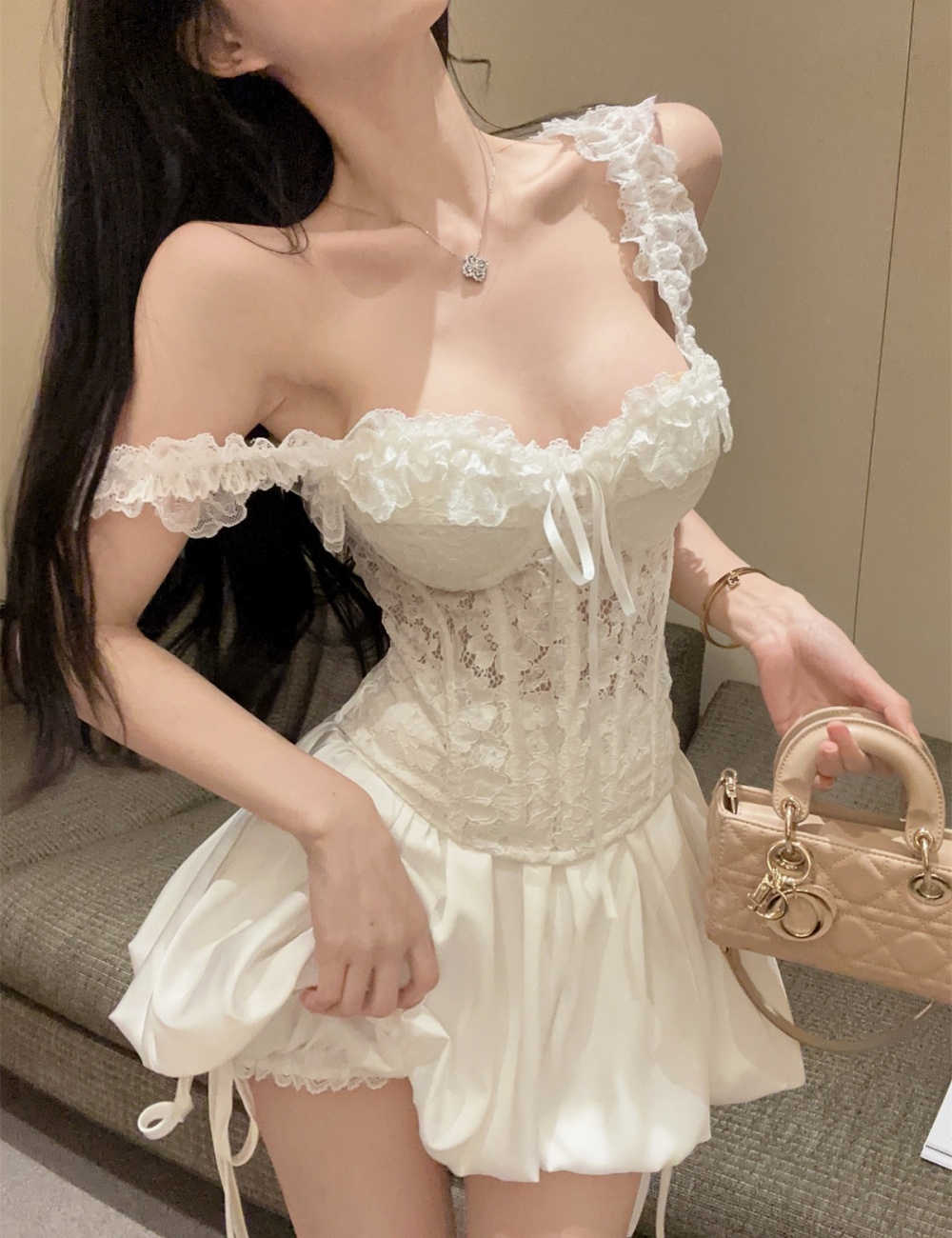 Splice sling bud skirt clipping lace tops a set