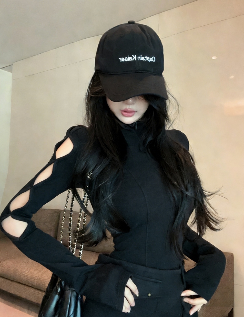 Personality slit zip jumpsuit cuff fashion shorts for women