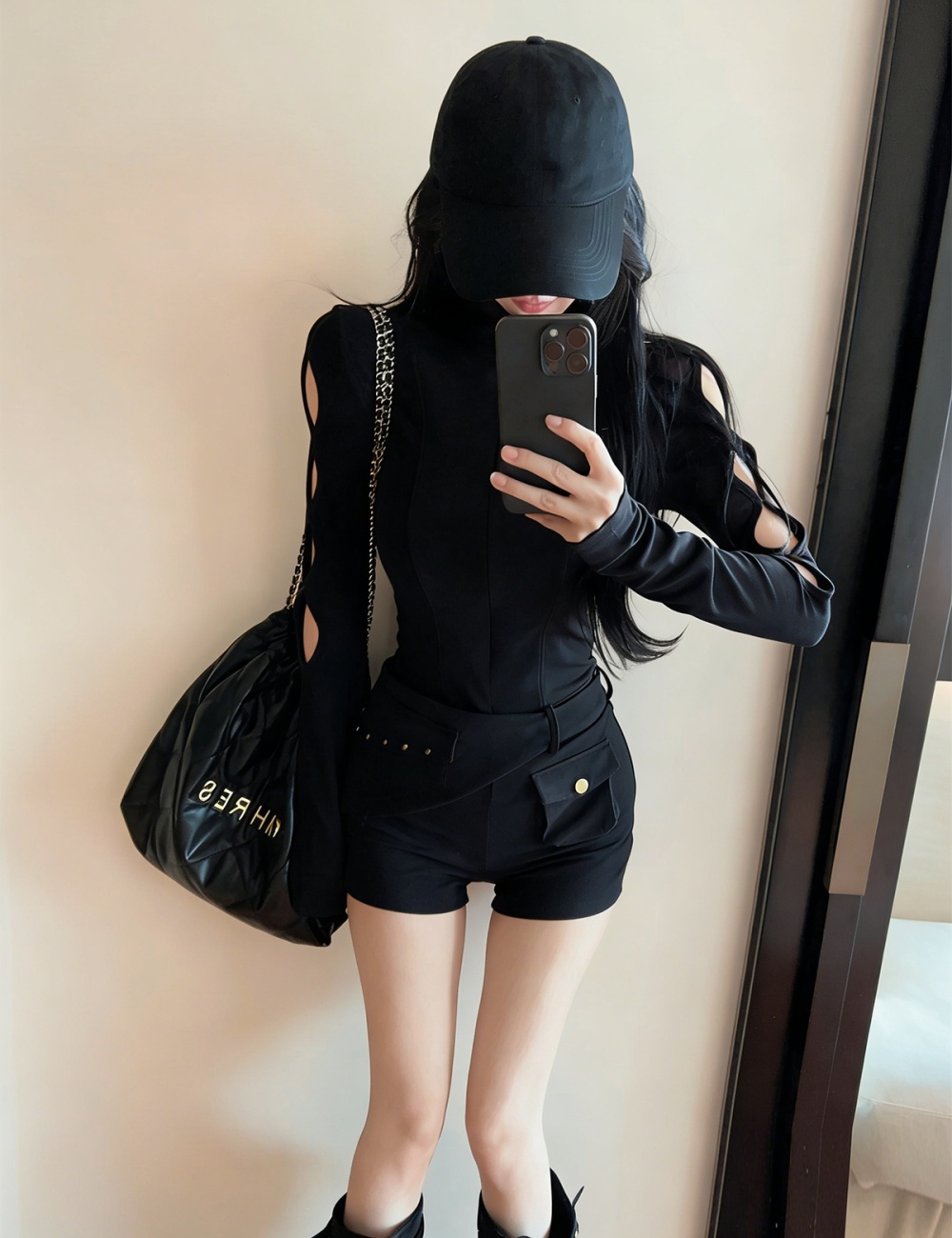 Personality slit zip jumpsuit cuff fashion shorts for women
