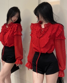 Fashion lotus leaf edges shirt frenum show young shorts a set