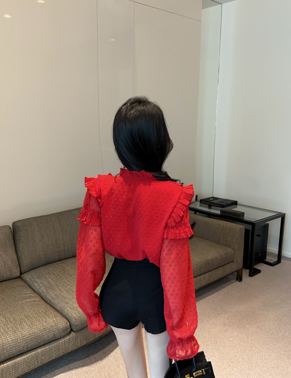 Fashion lotus leaf edges shirt frenum show young shorts a set