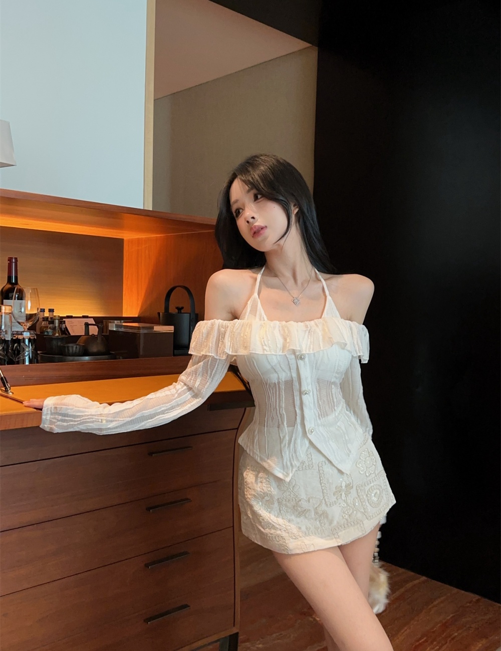 Lotus leaf edges vest sling tops 2pcs set for women