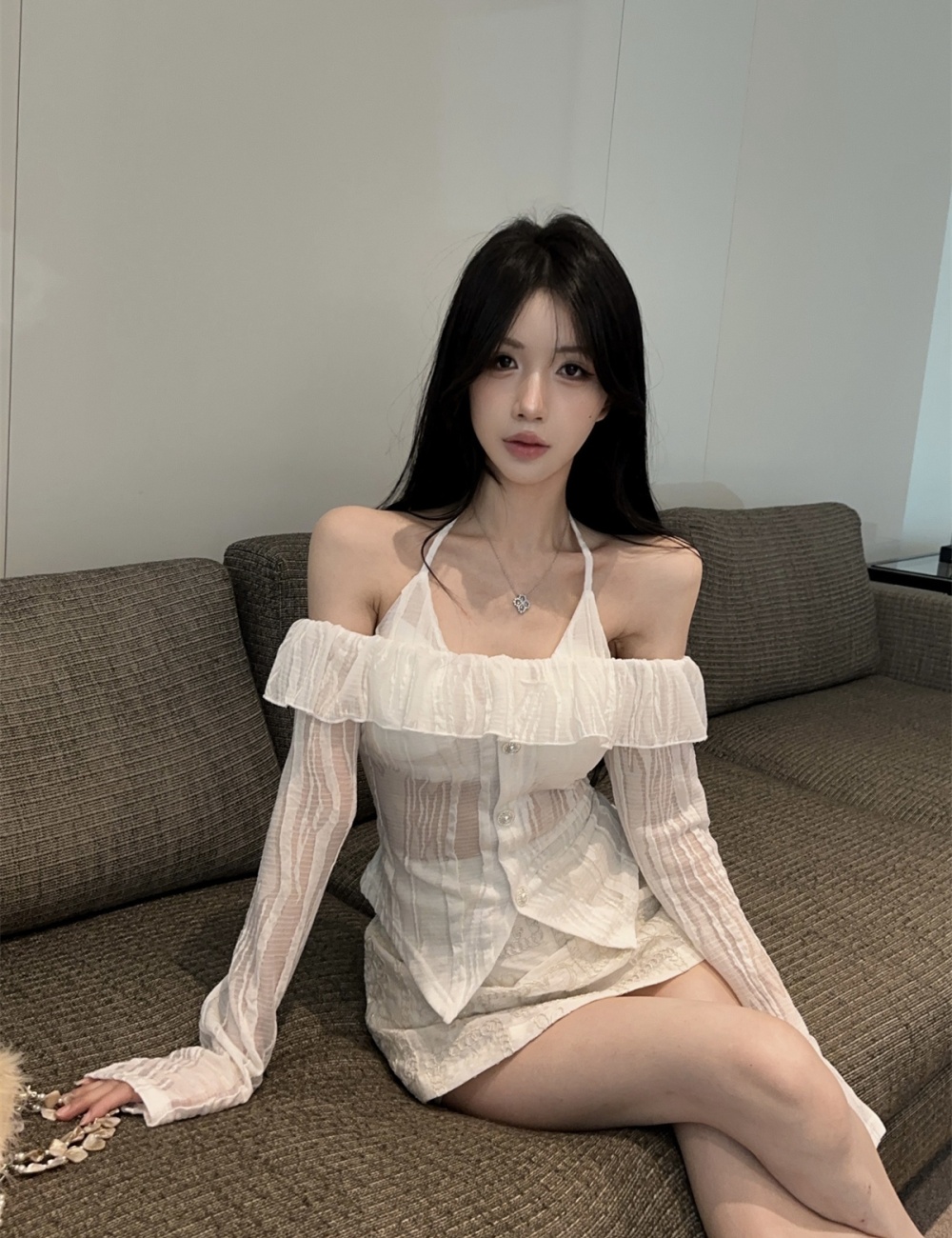 Lotus leaf edges vest sling tops 2pcs set for women