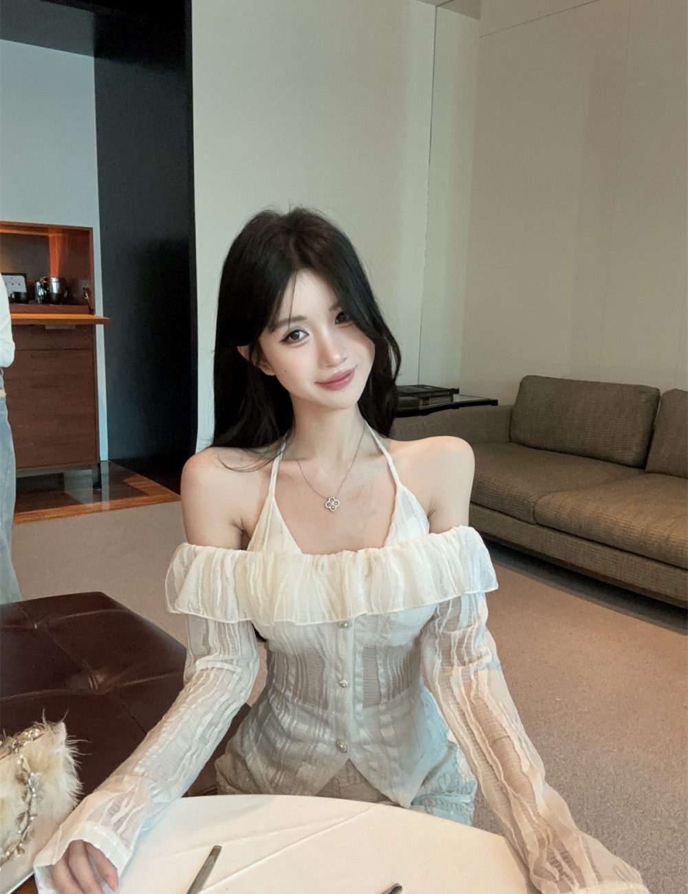 Lotus leaf edges vest sling tops 2pcs set for women